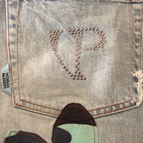 Roberto Cavalli Jeans size 32 blue button front Palm tree appliqué frayed hem - Picture 14 of 16